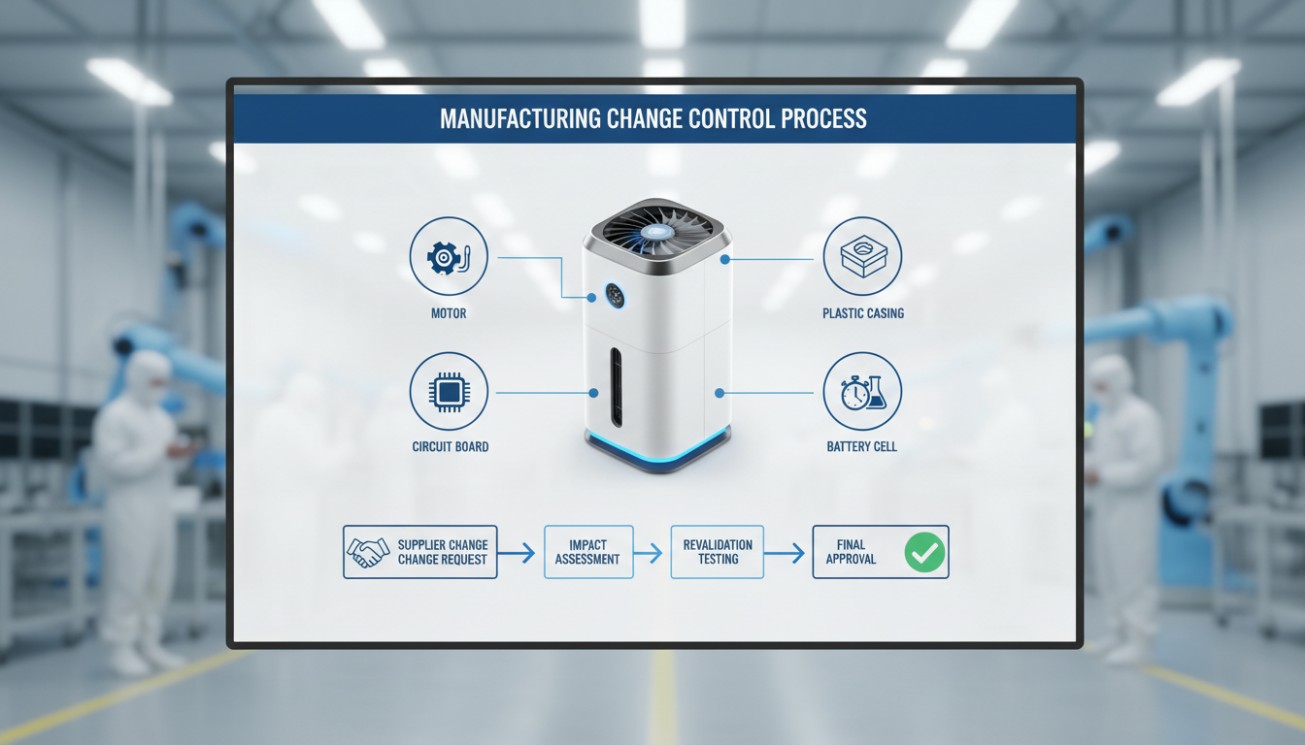 Manufacturing change control process for motors, circuit boards, plastic housings and battery cells